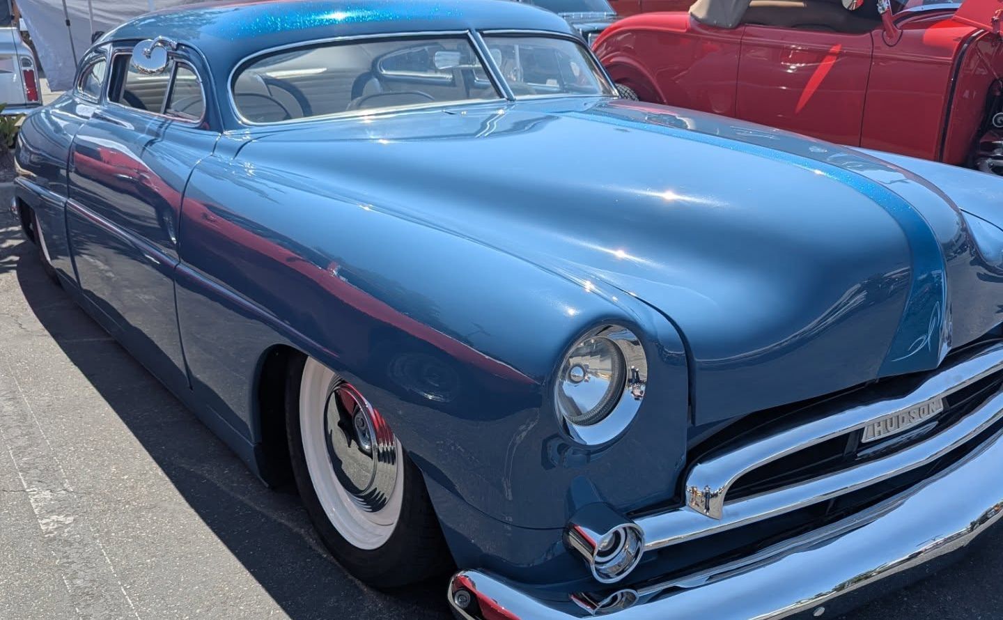 Classic Blue Car at the Classic Restoration Ministry Cars and Coffee